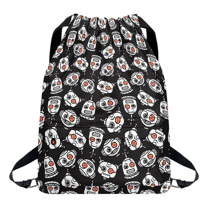 Angry Robot Pattern Print Drawstring Backpack