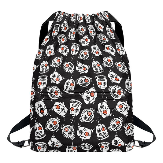 Angry Robot Pattern Print Drawstring Backpack