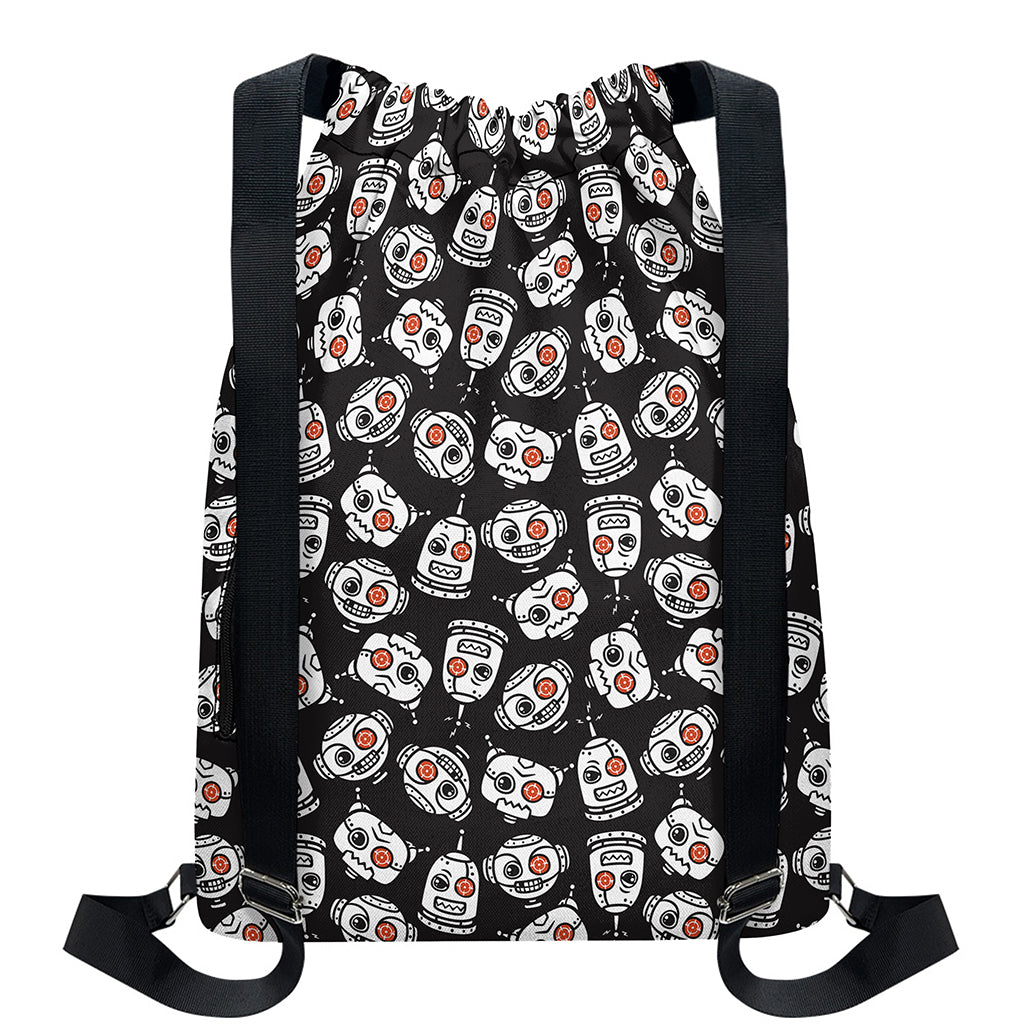 Angry Robot Pattern Print Drawstring Backpack
