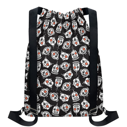 Angry Robot Pattern Print Drawstring Backpack