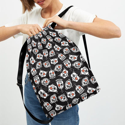 Angry Robot Pattern Print Drawstring Backpack