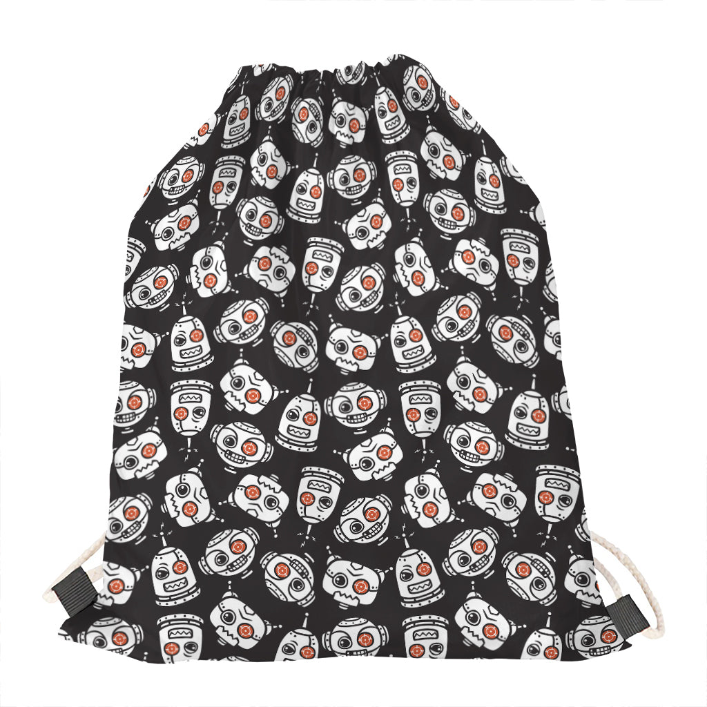 Angry Robot Pattern Print Drawstring Bag