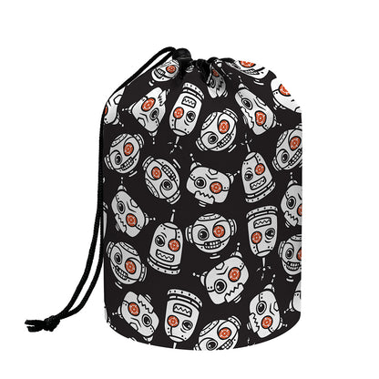 Angry Robot Pattern Print Drawstring Makeup Bag