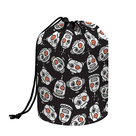Angry Robot Pattern Print Drawstring Makeup Bag