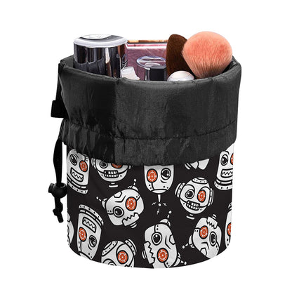 Angry Robot Pattern Print Drawstring Makeup Bag