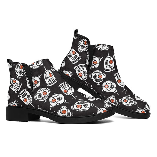 Angry Robot Pattern Print Flat Ankle Boots