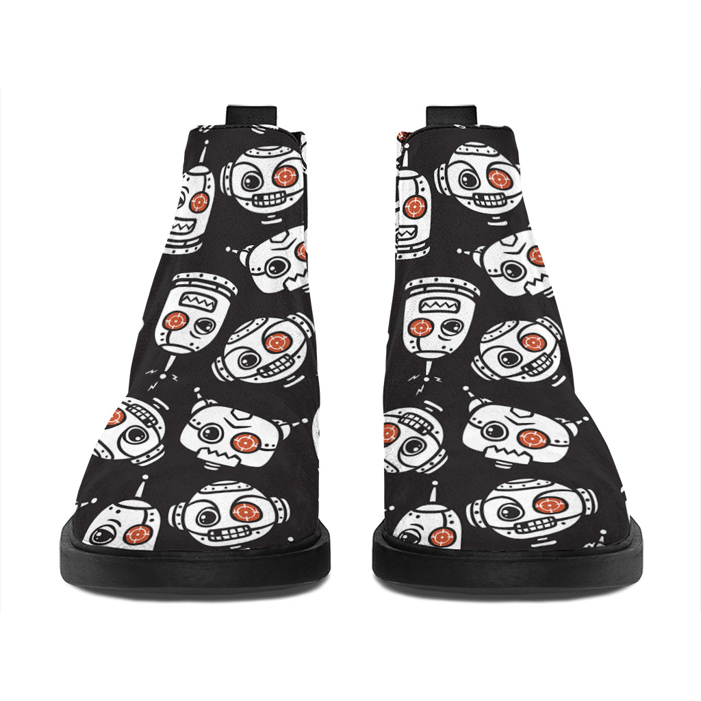 Angry Robot Pattern Print Flat Ankle Boots
