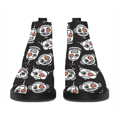 Angry Robot Pattern Print Flat Ankle Boots