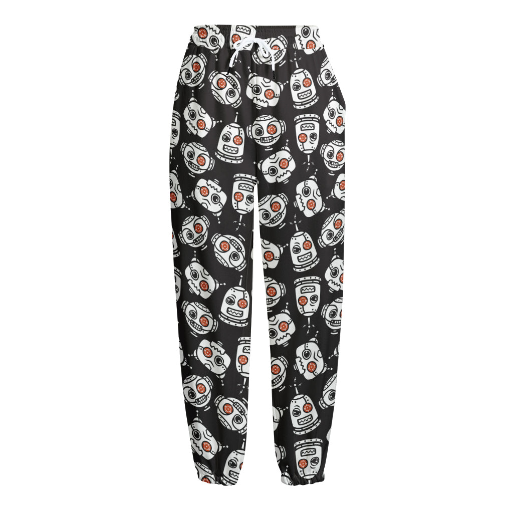 Angry Robot Pattern Print Fleece Lined Knit Pants
