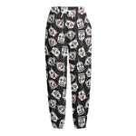 Angry Robot Pattern Print Fleece Lined Knit Pants