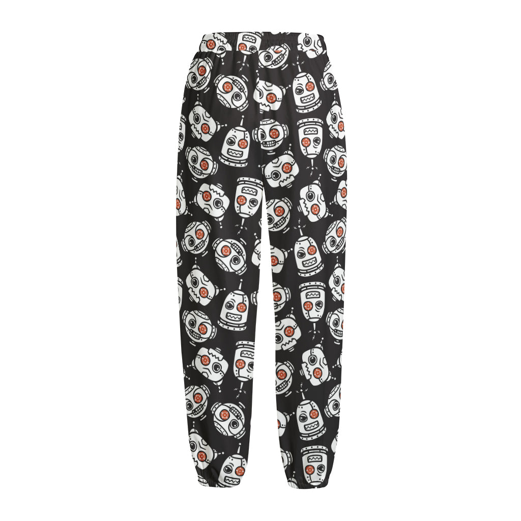 Angry Robot Pattern Print Fleece Lined Knit Pants