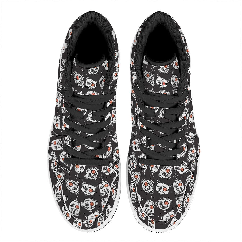 Angry Robot Pattern Print High Top Leather Sneakers