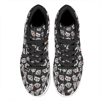 Angry Robot Pattern Print High Top Leather Sneakers