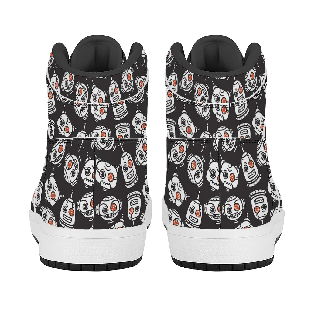 Angry Robot Pattern Print High Top Leather Sneakers