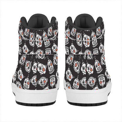 Angry Robot Pattern Print High Top Leather Sneakers