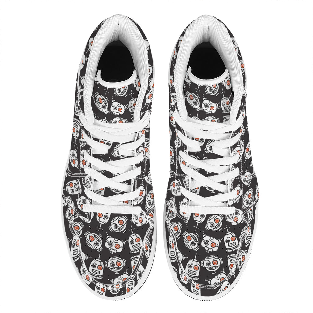 Angry Robot Pattern Print High Top Leather Sneakers