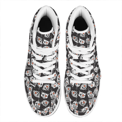Angry Robot Pattern Print High Top Leather Sneakers