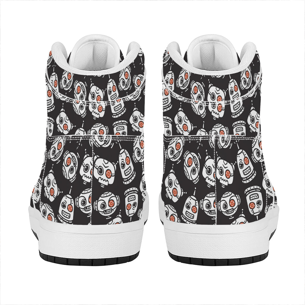 Angry Robot Pattern Print High Top Leather Sneakers