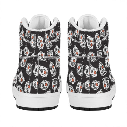 Angry Robot Pattern Print High Top Leather Sneakers