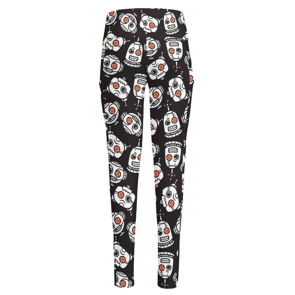 Angry Robot Pattern Print High-Waisted Pocket Leggings