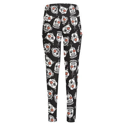 Angry Robot Pattern Print High-Waisted Pocket Leggings