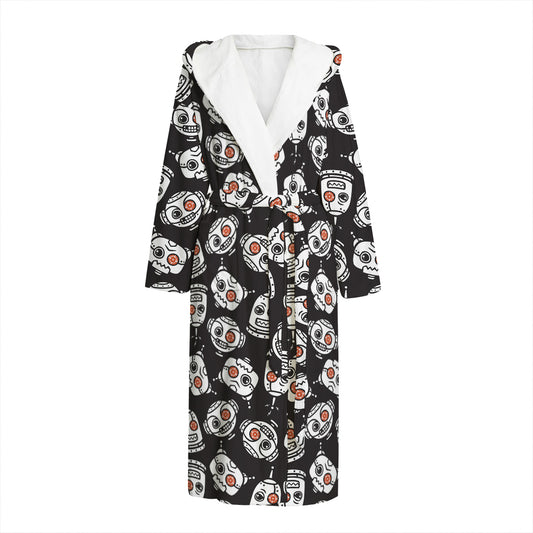 Angry Robot Pattern Print Hooded Bathrobe