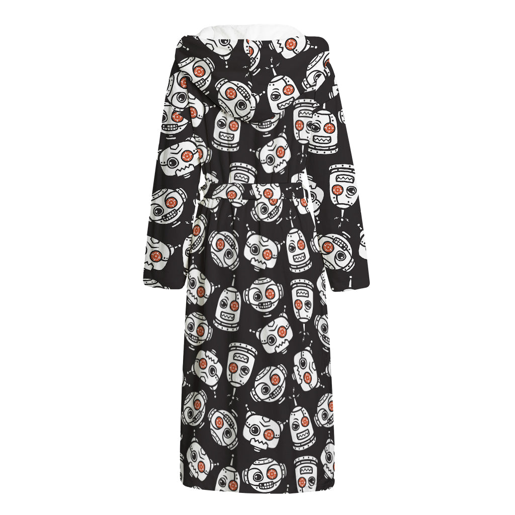Angry Robot Pattern Print Hooded Bathrobe
