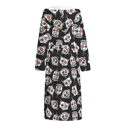 Angry Robot Pattern Print Hooded Bathrobe