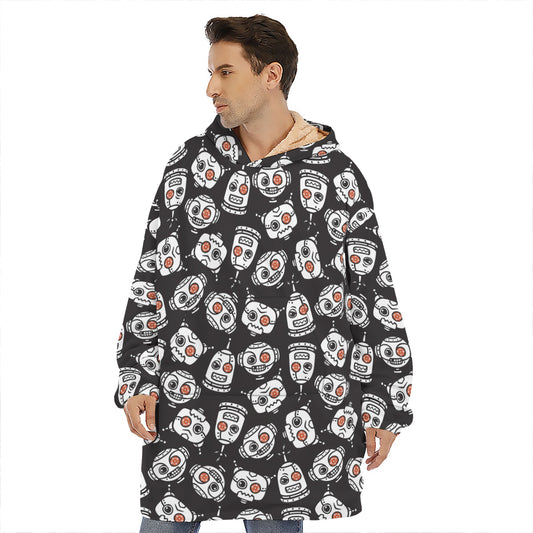 Angry Robot Pattern Print Hoodie Blanket