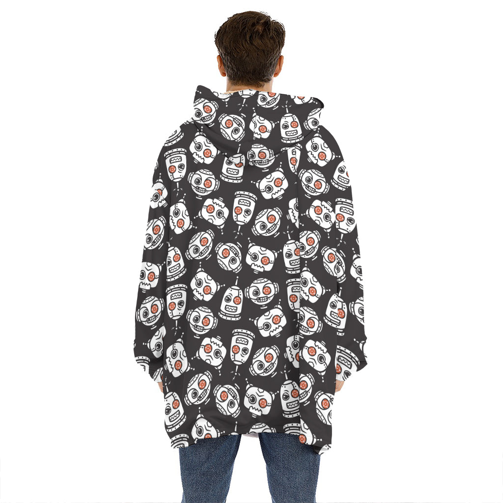 Angry Robot Pattern Print Hoodie Blanket