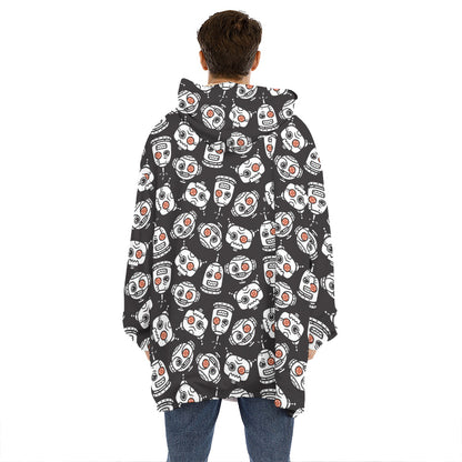 Angry Robot Pattern Print Hoodie Blanket