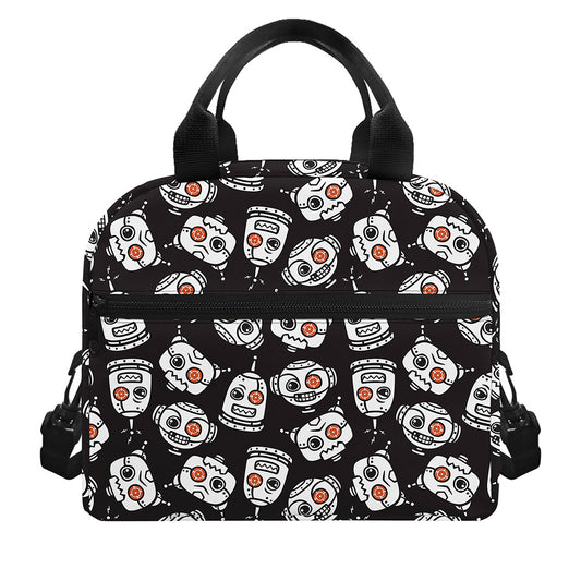 Angry Robot Pattern Print Insulated Lunch Bag