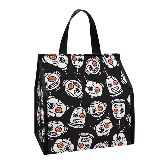 Angry Robot Pattern Print Insulated Lunch Tote