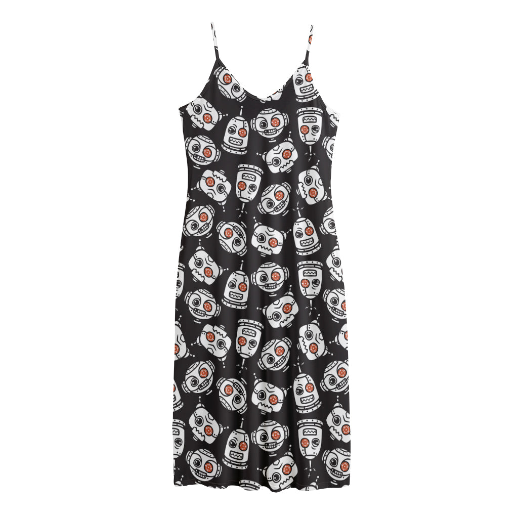 Angry Robot Pattern Print Jersey Midi Cami Dress