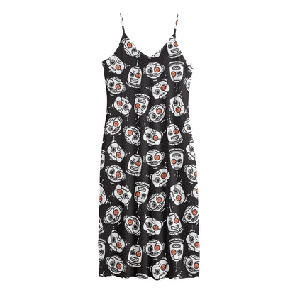 Angry Robot Pattern Print Jersey Midi Cami Dress