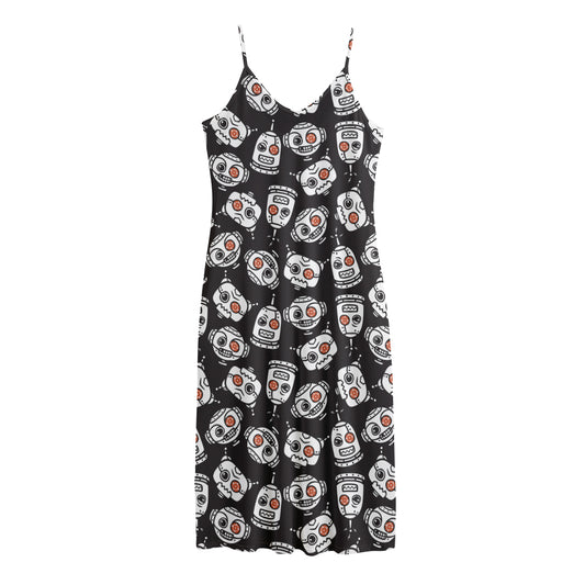 Angry Robot Pattern Print Jersey Midi Cami Dress