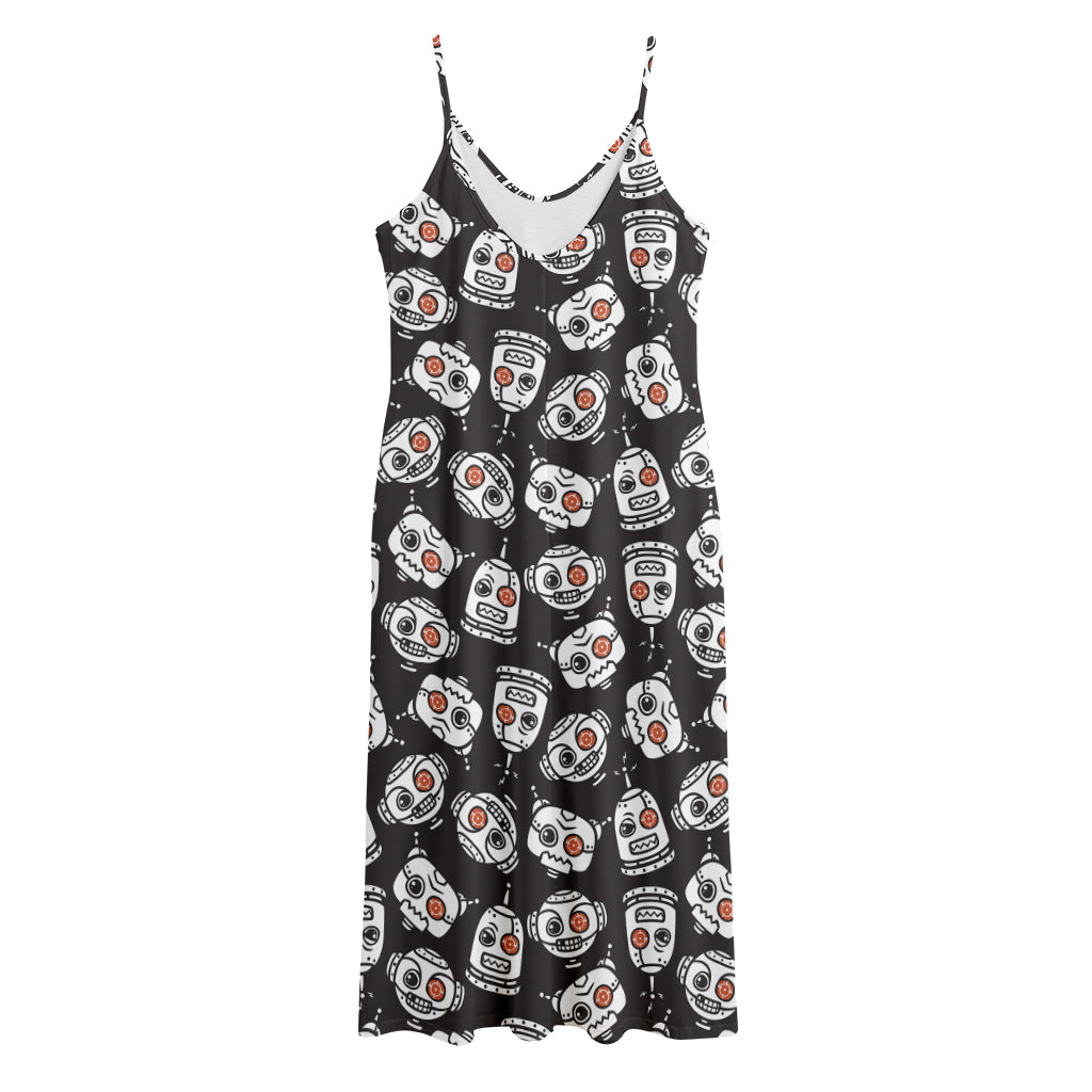 Angry Robot Pattern Print Jersey Midi Cami Dress