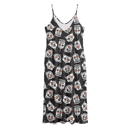 Angry Robot Pattern Print Jersey Midi Cami Dress