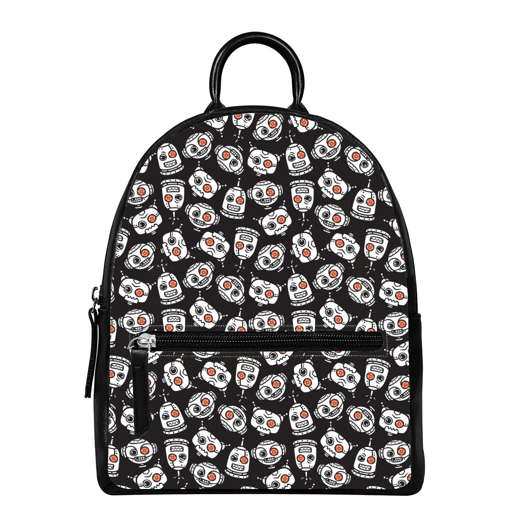 Angry Robot Pattern Print Leather Backpack