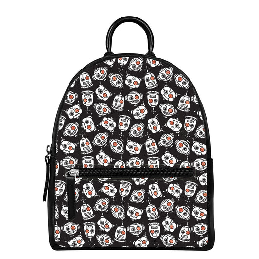 Angry Robot Pattern Print Leather Backpack