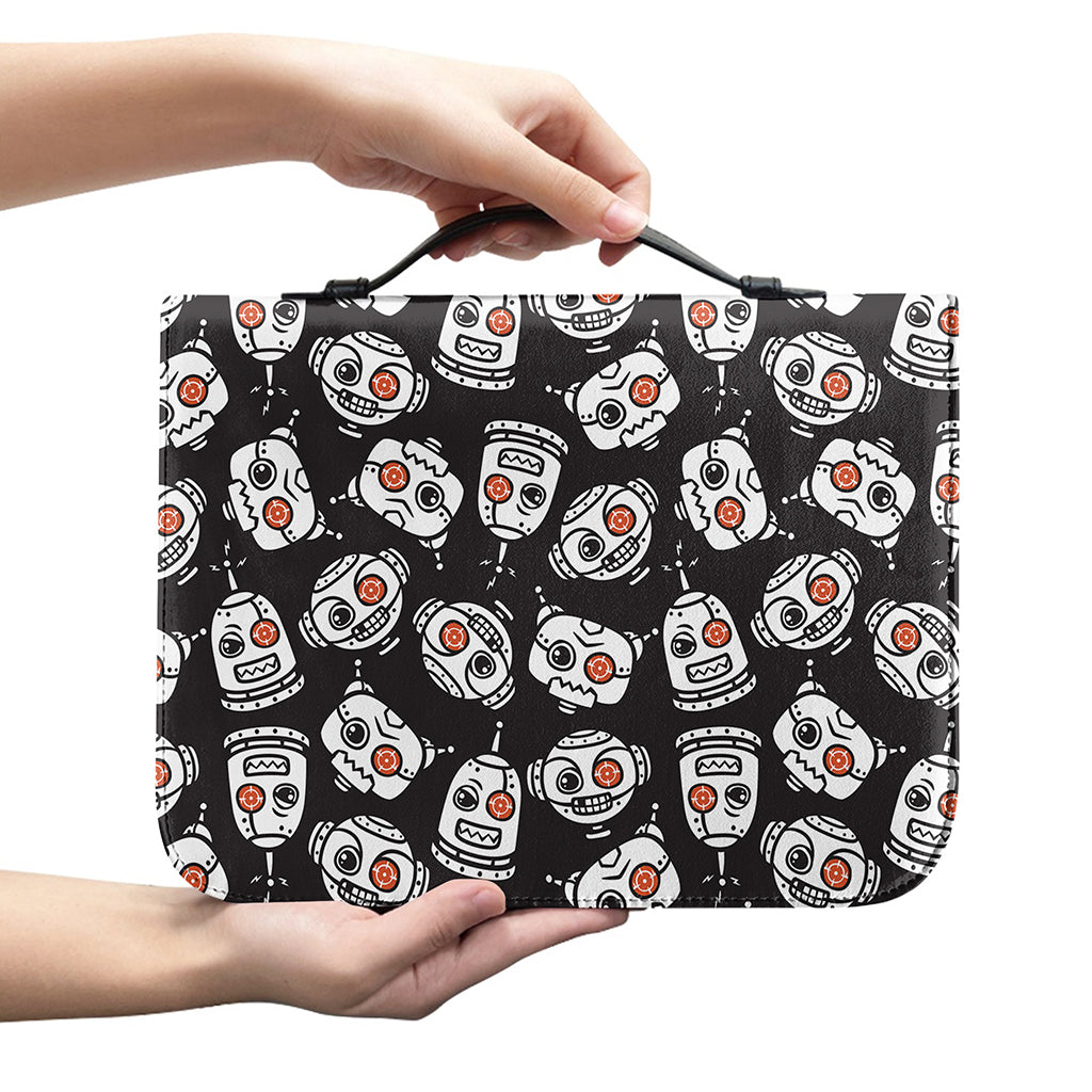 Angry Robot Pattern Print Leather Bible Cover