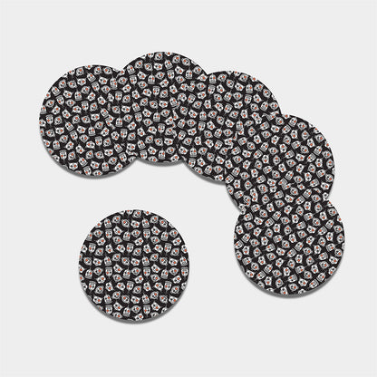 Angry Robot Pattern Print Leather Coaster Set