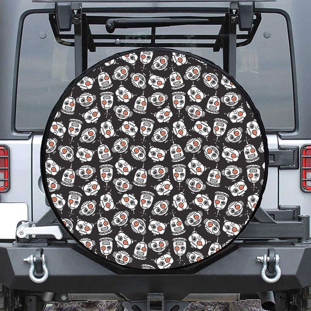 Angry Robot Pattern Print Leather Spare Tire Cover