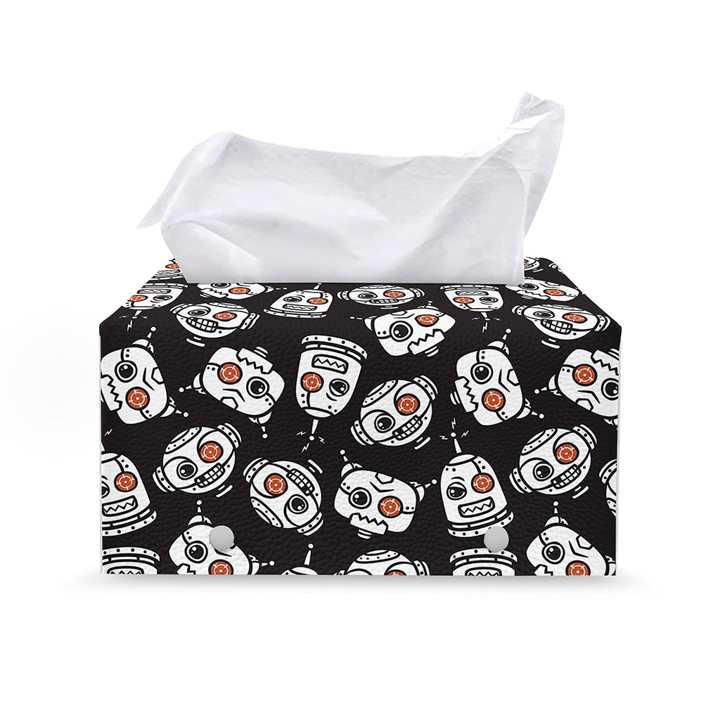 Angry Robot Pattern Print Leather Tissue Box Cover