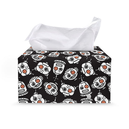 Angry Robot Pattern Print Leather Tissue Box Cover