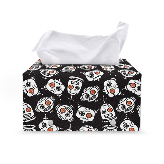 Angry Robot Pattern Print Leather Tissue Box Cover