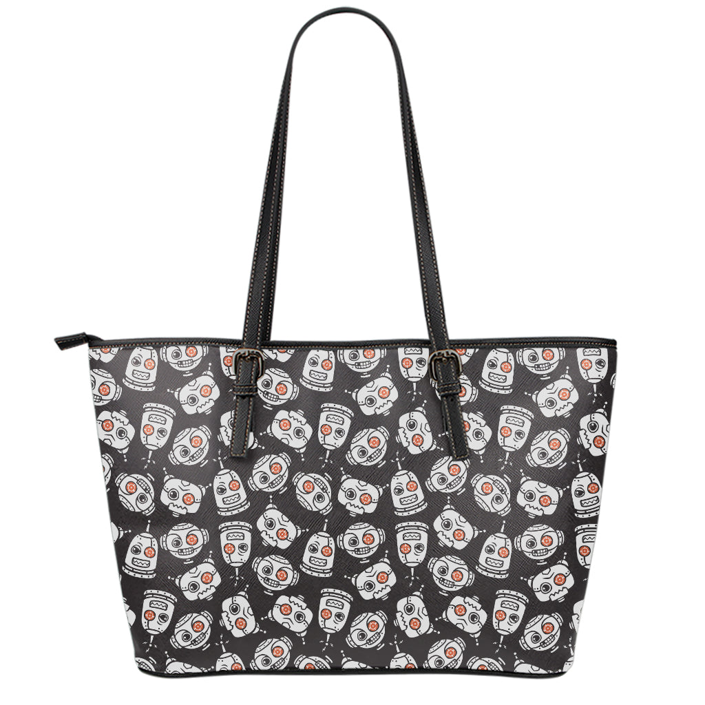 Angry Robot Pattern Print Leather Tote Bag