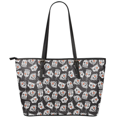 Angry Robot Pattern Print Leather Tote Bag