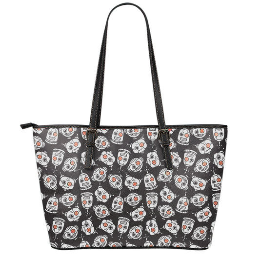 Angry Robot Pattern Print Leather Tote Bag