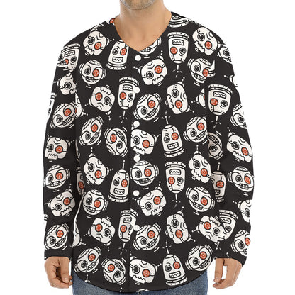 Angry Robot Pattern Print Long Sleeve Baseball Jersey